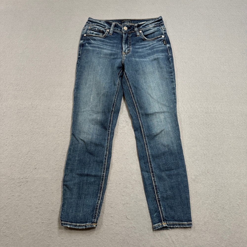 Silver Jeans‎ Women's 28x26 Blue Denim Suki Skinny Crop Tapered Leg Medium Wash